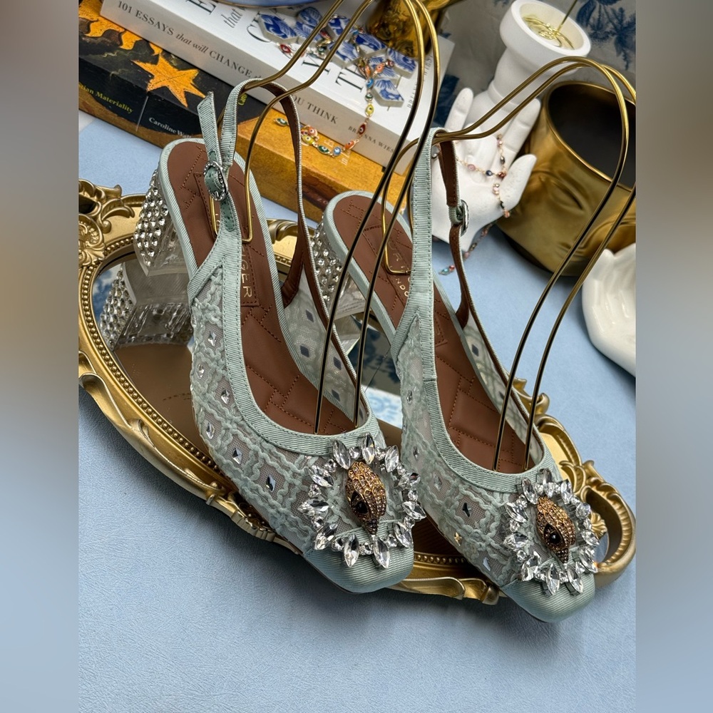 🆕 KURT GEIGER LONDON 🧿 NWOB Chelsea 60 Block Slingback Mules, Mint Green Sz8.5 - Picture 12 of 16